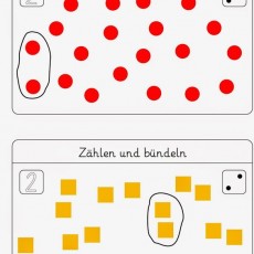Zahlen und Bündeln: 2 Rote Dots und 2 Gelbe Quadrate, Zählen und Gruppieren Unterrichtsmaterial