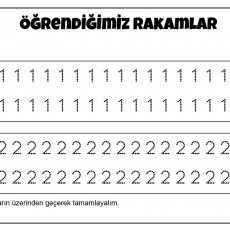 Eğitici Materyal: Rakamlar 1 ve 2 Öğreniyorum