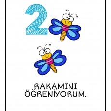 2 Rakamını Öğreniyorum - İki Mavi Kelebek Eğitici Kart