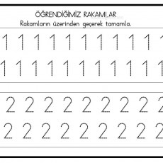 Öğrendiklerimiz: Rakamlar - 1 ve 2'yi Tamamla Çalışması