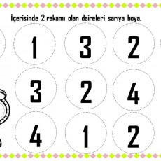 2 Rakamı Olan Daireleri Sarıya Boyama Etkinliği - Sayılar 1, 2, 3, 4