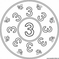 3 Sayısı ve Arı Temalı Eğitici Mandala Görseli