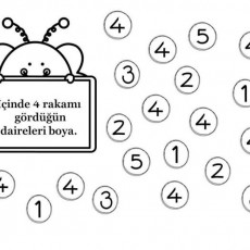 Eğitici Görsel: 4 Sayısını Bul ve Boya - Sayılar 1, 2, 3, 4, 5