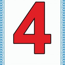 Kırmızı Renkli Büyük Harf 4 (Dört) Sayısı Eğitim Kartı