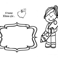 Eğitici Renklendirme ve Sayı Öğrenme: 4 Tane Elma Çizim Materyali