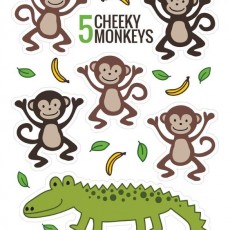 5 CHEEKY MONKEYS +1 CROCODILE Sticker Set