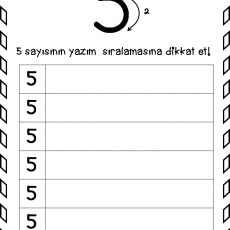 Beş Sayısının Yazım Sıralaması Alıştırması
