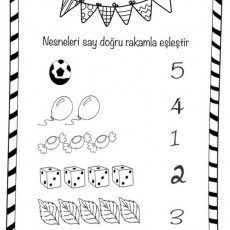 Nesne Sayma ve Eşleştirme Etkinliği: 5 Futbol Topu, 4 Balon, 1 Şeker, 2 Zar, 3 Yaprak