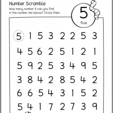 Number Scramble Worksheet - Identify Number 5 (5 - five)