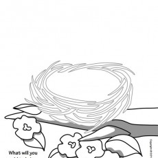 Coloring Page of Nest with Flowers - Educational Art Activity