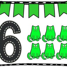 Eğitsel Materyal: 6 Yeşil Kedi Figürü ve Yol Deseni