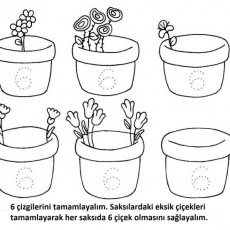 Çiçek Tamamlama Etkinliği: 6 Saksıda 6 Çiçek Olacak Şekilde Çizgileri Tamamlama