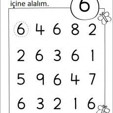 6 Rakamlarının Bulunduğu Eğitsel Sayfa ve Daire İçine Alma Alıştırması