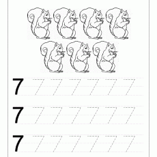 Tracing Lines - Number 7 with Squirrel Illustrations