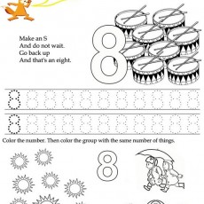 Learning the Number 8: Educational Activity for Kids Featuring Eight Drums, Counting, and Coloring Instructions