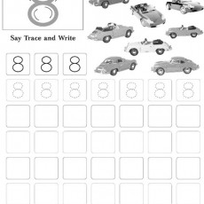 Say Trace and Write 8 with Cars Learning Material