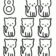 8 Numeralı ve 8 Sevimli Kedi İllüstrasyonu
