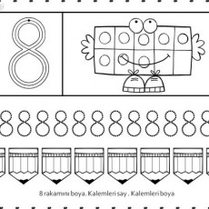 Eğitici Rakamlar ve Renkler: 8 Rakamı, Kalemler ve Sonsuzluk Simgesi Boyama Etkinliği