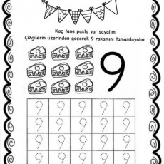 Pastalarla 9 Rakamını Öğrenme Etkinliği - 9 (Dokuz) Adet Pasta Sayma ve Yazma Alıştırması