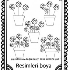 Çiçekleri Say, Doğru Sayıyı Saksı Üzerine Yaz Eğitsel Materyali