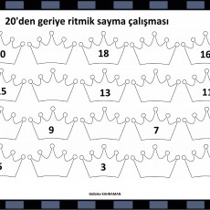 20'den Geriye Sayma Çalışması - Sayılar: 20, 18, 16, 15, 13, 11, 9, 7, 5, 3