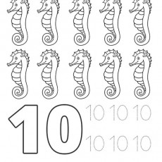 Seahorses and Number 10 Educational Worksheet for Kids