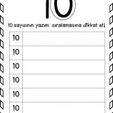 10 Sayısının Yazım Sıralaması Çalışma Sayfası