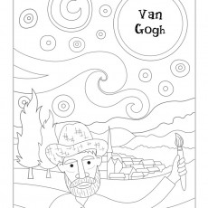Van Gogh Coloring Page with Starry Night Background - Educational Art Activity
