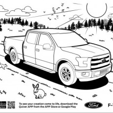 Ford F-150 Coloring Page with Nature Elements and Animals