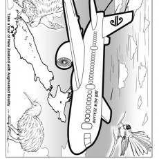 New Zealand Tour with Airplane and Native Birds Coloring Page