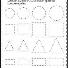 Geometrik Şekiller Eğitici Çalışma Sayfası: Daire, Üçgen, Kare, Dikdörtgen Tamamlama ve Boyama