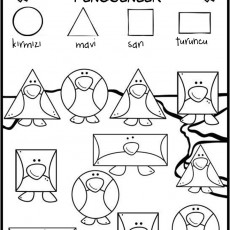 GEOMETRİK ŞEKİLLİ PENGUENLER: KIRMIZI, MAVİ, SARI, TURUNCU ŞEKİLLER