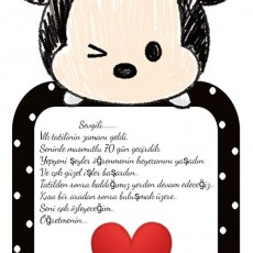 Mickey Mouse Temalı Öğretmen Mesajı ve Kalp İllüstrasyonu