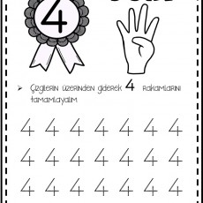 Dört Rakamını Öğrenme Kartı - 4 Sayısı ve El İfadesi