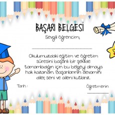 Başarı Belgesi - Öğrenci Teşvik Sertifikası - Eğitim ve Öğretimde İlerleme