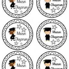 Mezun Oluyorum Sertifikası Tasarımı - 6 Adet Mezuniyet Temalı Etiketler
