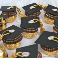 Mezuniyet Temalı Şekerlemeler: Gold Chocolate Balls with Graduation Caps