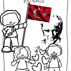 Cumhuriyet Bayramı Kutlaması (29 Ekim) - Türk Bayrağı ve Çocuk Figürleri