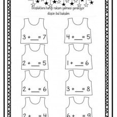Eğlenceli Toplama Problemleri: Boşlukları Doldur, 3+_ = 7, 4+_ = 5, 2+_ = 5, 1+_ = 6, 2+_ = 6, 3+_ = 8, 2+_ = 4, 6+_ = 9