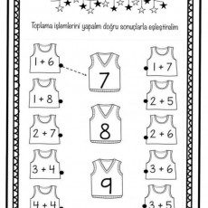 Toplama İşlemlerinin Eşleştirilmesi: 1+6=7, 1+7=8, 2+5=7, 1+8=9, 2+7=8, 3+4=7, 4+4=8, 3+6=9 ve 3+5=8