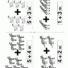 Hayvanların Toplamı: 5 Dinozor + 3 Zürafa, 1 + 3 Zürafa | 5 Zebra + 4 Leopar, 4 + 2 Leopar