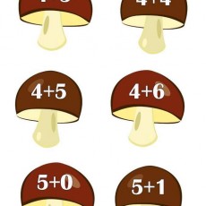 Mushroom Math: Basic Addition Exercises with Numbers 4, 5, and 0-6