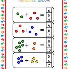 Nesnelerle Toplama: Renkli Şekerlerle Matematik Problemleri - 6 + 4 = 10, 5 + 2 = 7, 4 + 5 = 9, 3 + 2 = 5