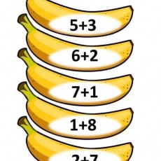 Toplama İşlemleri İçin Muzlar: 1+8, 2+7, 5+3, 6+2, 7+1