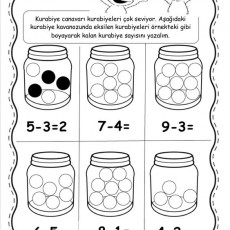Kurabiye Canavarıyla Matematik: Rakamları ve İşlemleri Öğrenme Etkinliği (5-3=2, 7-4=, 9-3=, 6-5=, 8-1=, 4-2=)