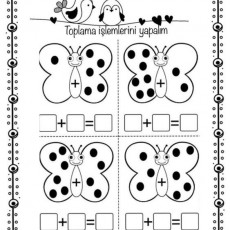 Toplama İşlemleri için Renkli Kelebekler Etkinliği - 2 Eşitsizlik, 4 Kelebek, Toplama Matematik Alıştırmaları