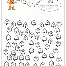 Renkli Yapraklar ile Sayılar Çalışma Sayfası - 20 (Yüzde Yirmi Sayısı)