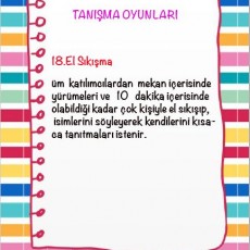 Tanışma Oyunları - 18. El Sıkışma: Katılımcıların 10 dakika içinde yürüyerek isimlerini tanıttığı etkinlik