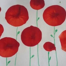 Kırmızı Gelincik Çiçekleri ve Yeşil Saplar Sanat Çalışması