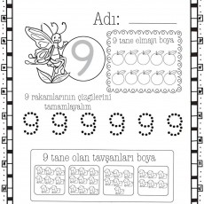 9 Rakamı Eğitimi: 9 Tane Elma ve Tavşan Boyama Etkinliği